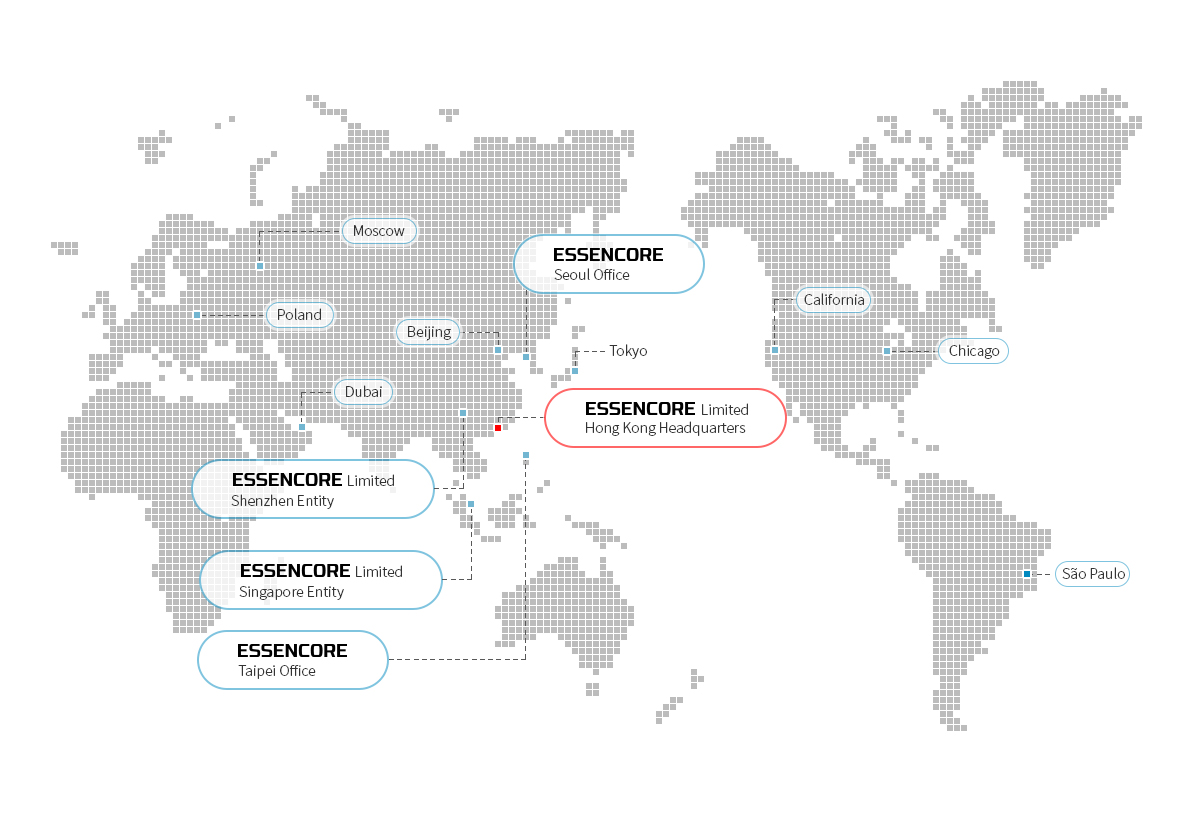 Seoul Office(Korea), Headquarters(HongKong), Shenzhen Entity(China), Taipei Office(Taiwan)